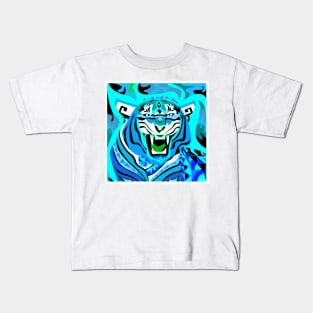 the zodiac tiger in deep blue ocean ecopop mandala pattern wallpaper Kids T-Shirt